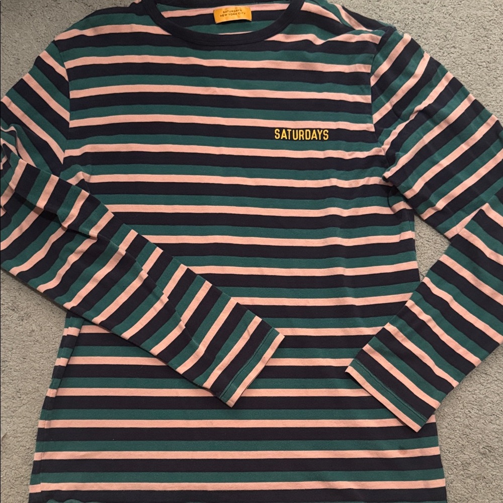 Saturdays New York City Striped Long Sleeve Shirt - Green and Pink